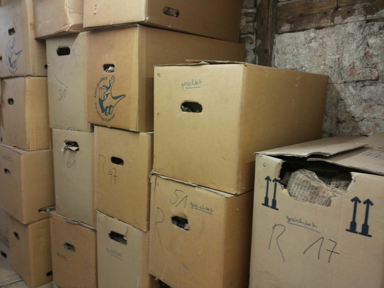 Genisafunde im Karton vor der Sortierung